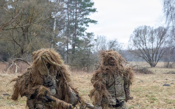 U.S. Soldiers participate in sniper training with the British Army 2nd Royal Anglians