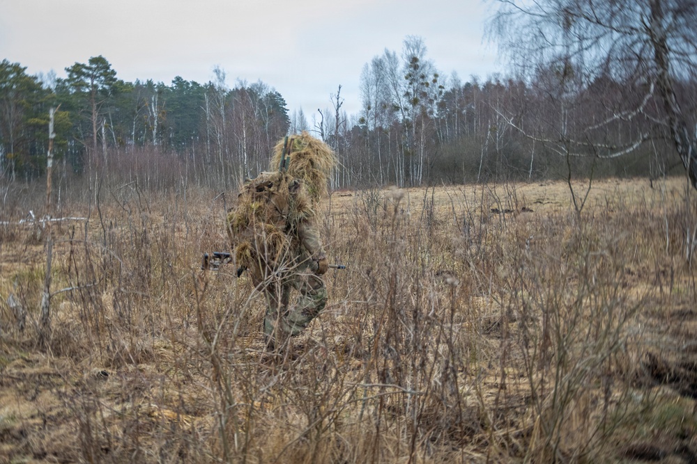 U.S. Soldiers participate in sniper training with the British Army 2nd Royal Anglians