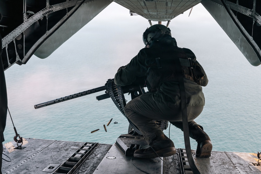 HMH-466 Marines practice aerial gunnery from CH-53E Super Stallion