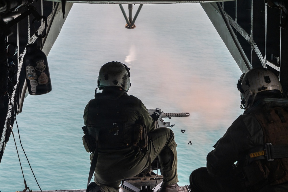 HMH-466 Marines practice aerial gunnery from CH-53E Super Stallion