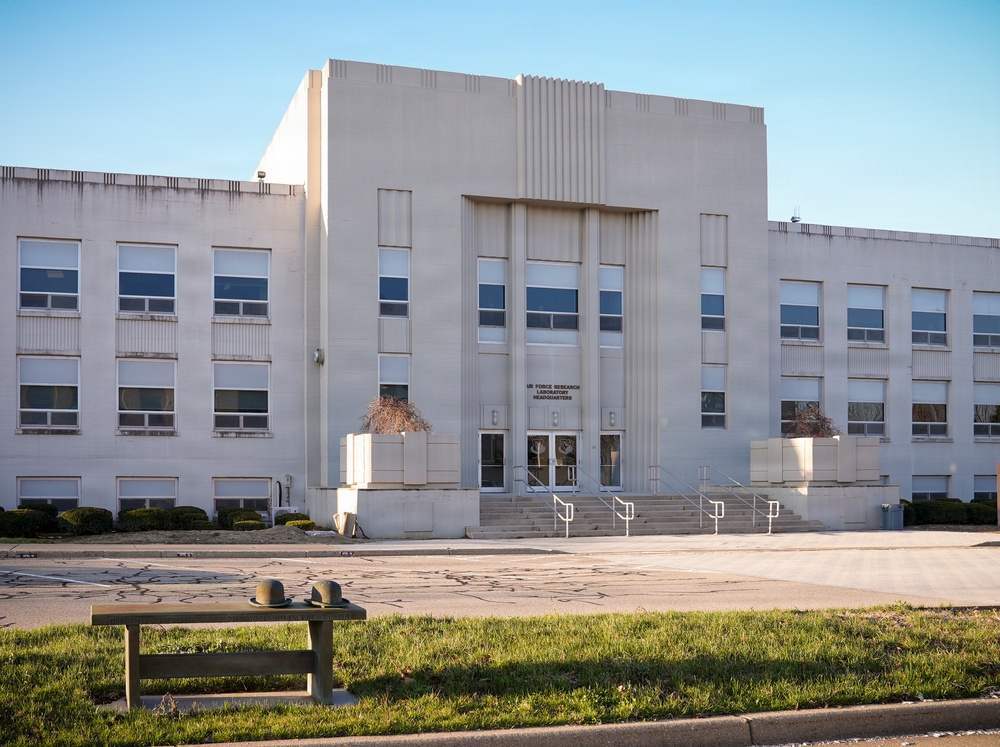 Sun rises over AFRL headquarters building
