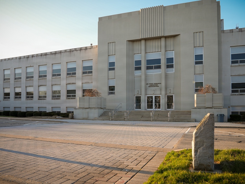 Sun rises over AFRL headquarters building