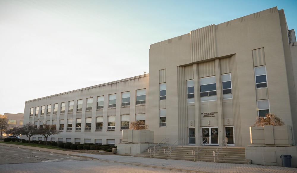 Sun rises over AFRL headquarters building