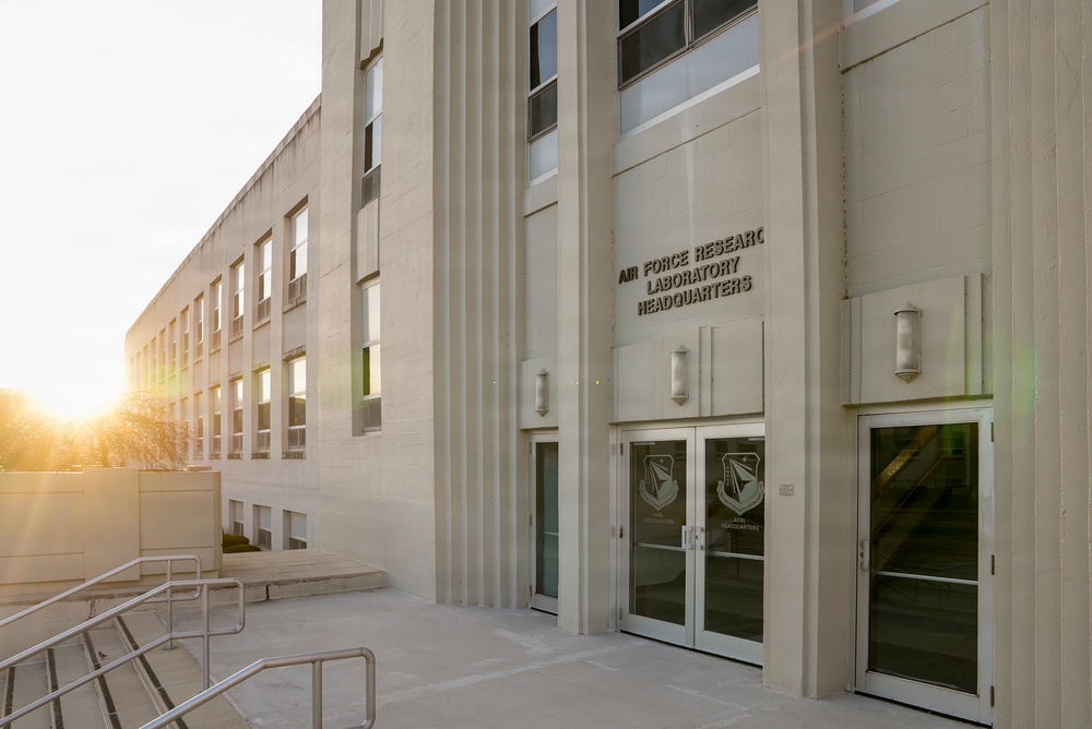 Sun rises over AFRL headquarters building