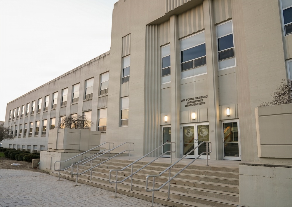 Sun rises over AFRL headquarters building