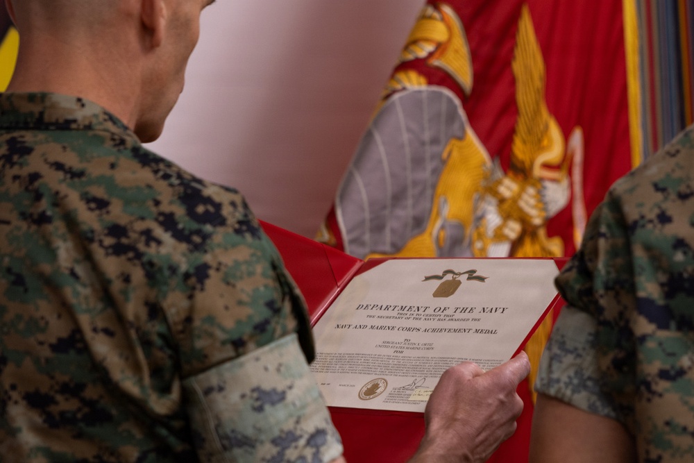 Sgt. Justin Ortiz awarded Navy and Marine Corps Achievement Medal