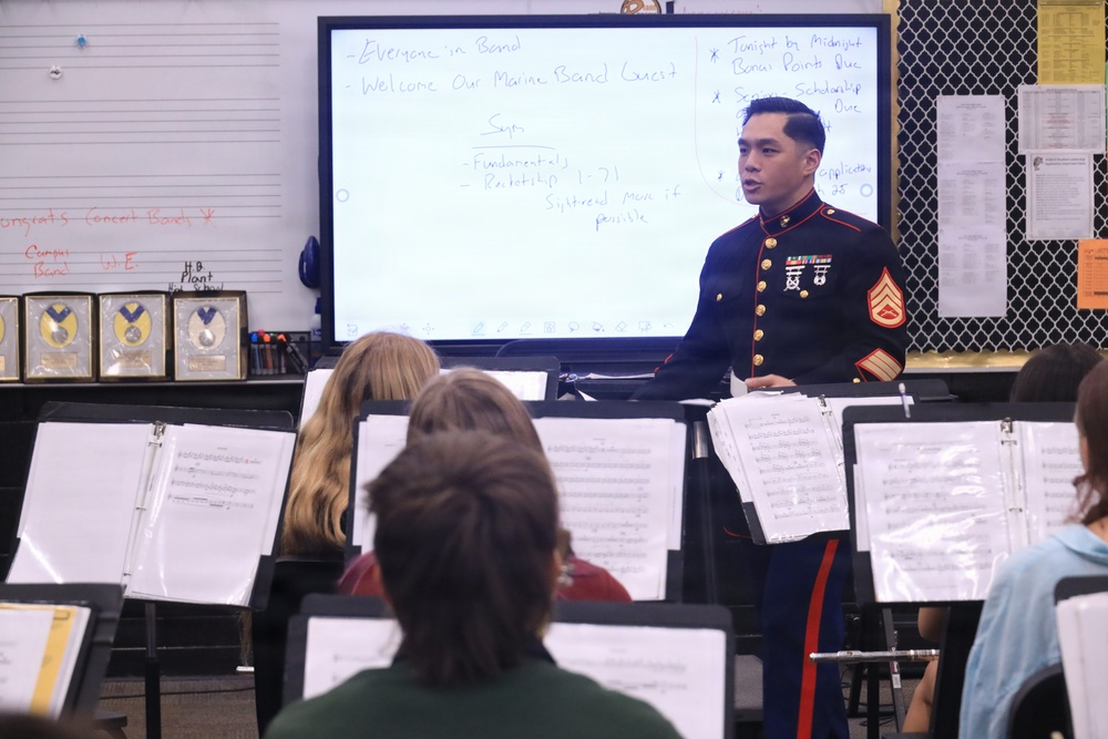 Musician Technical Assistant visits HB Plant High School for a band talk