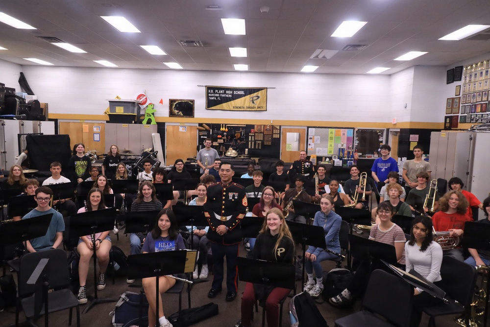 Musician Technical Assistant visits HB Plant High School for a band talk