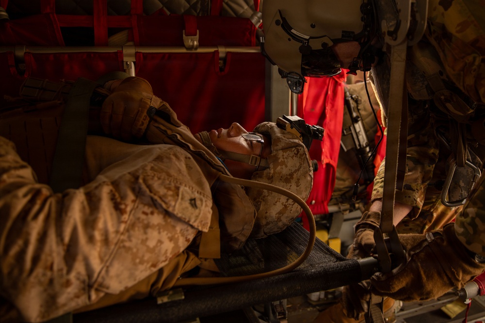 U.S. Army Soldiers and U.S. Marines assigned to Joint Task Force-Southern Guard participate in CASEVAC exercise