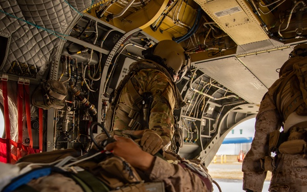 U.S. Army Soldiers and U.S. Marines assigned to Joint Task Force-Southern Guard participate in CASEVAC exercise