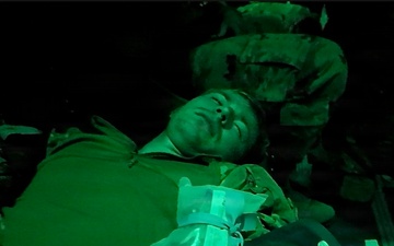 U.S. Soldiers and Airmen conduct a nighttime mass casualty medevac exercise on a C-130J Super Hercules during exercise Sentry South 26-2.