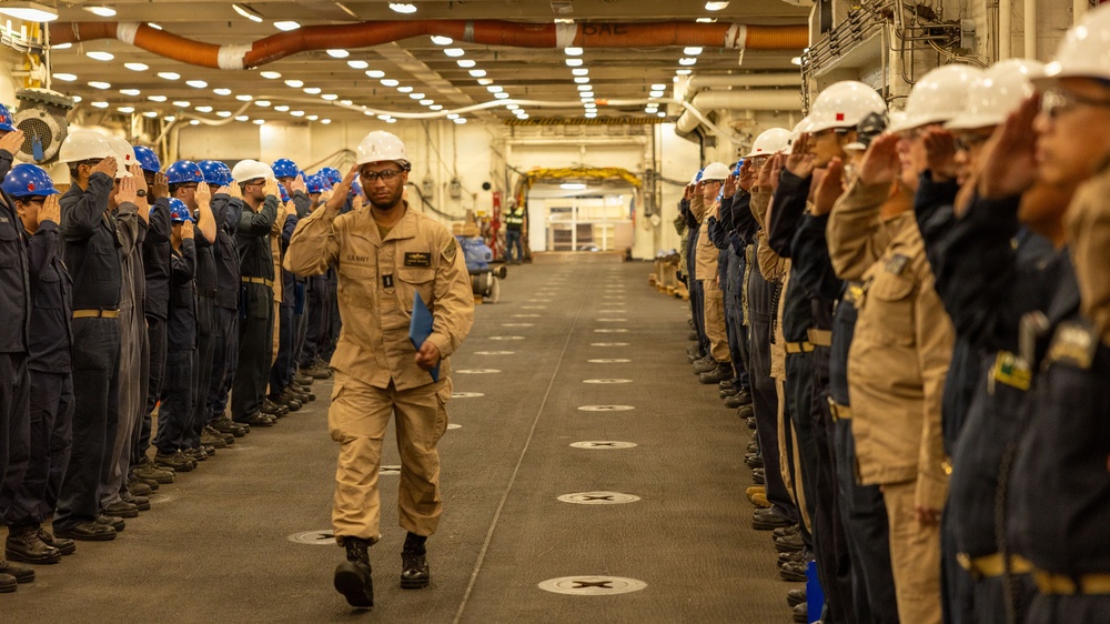 Piping Ashore for Lt. jg. Marcus Melancon