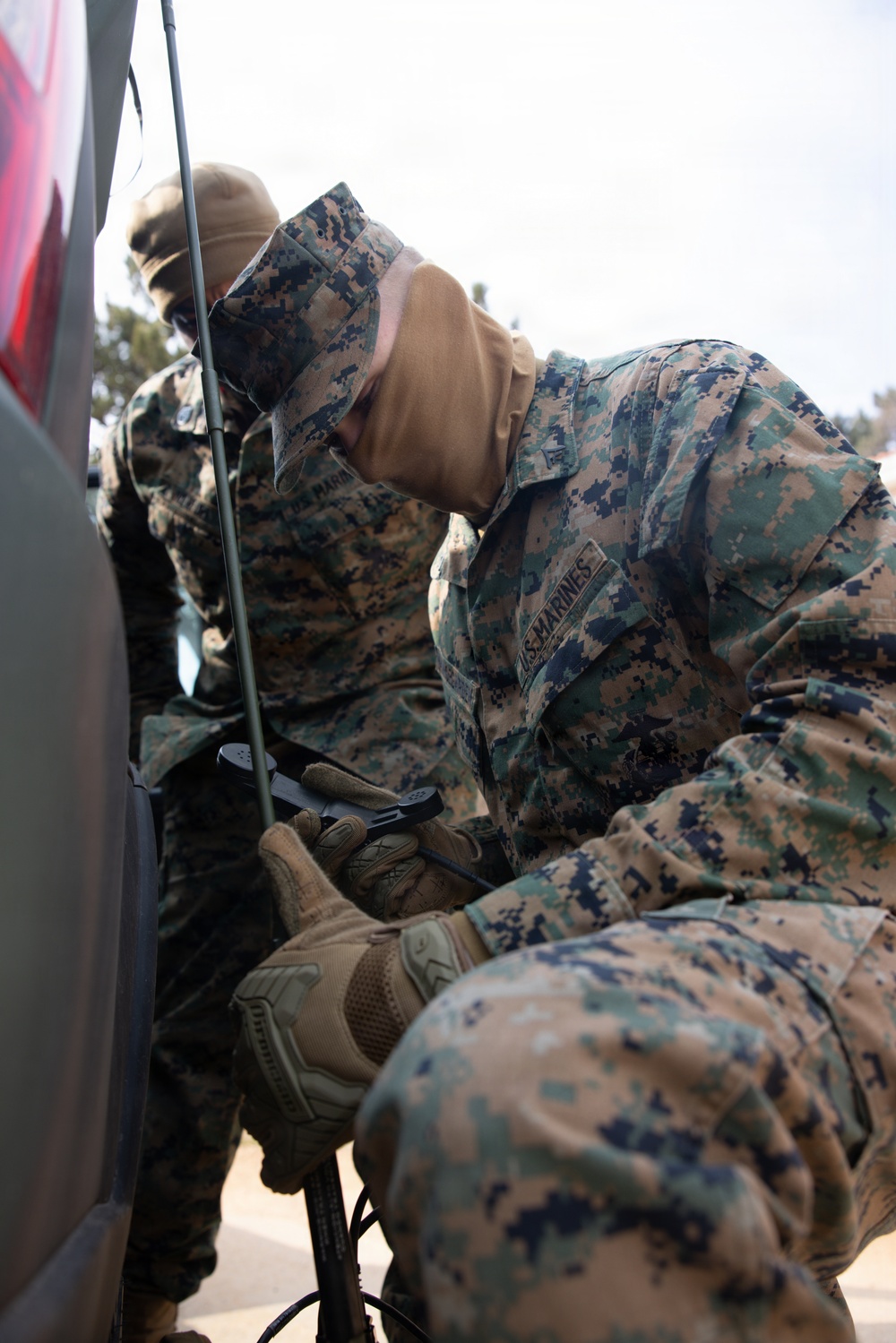 5th Air Naval Gunfire Liaison Company Marines conduct pre-mission gear inspections and establish communications during Freedom Shield 26