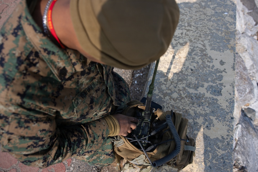 5th Air Naval Gunfire Liaison Company Marines conduct pre-mission gear inspections and establish communications during Freedom Shield 26