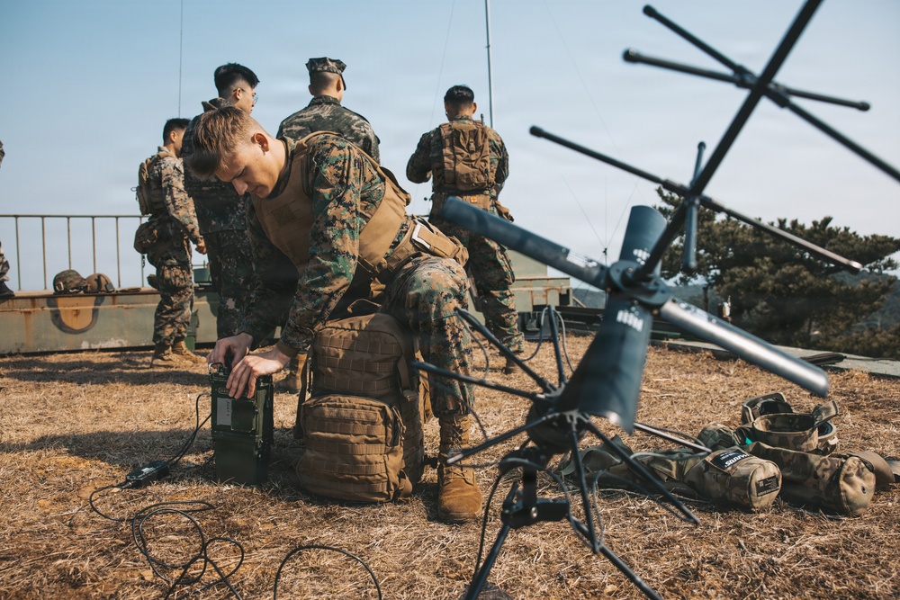 5th Air Naval Gunfire Liaison Company Marines operate communications systems and observe targets during Freedom Shield 26