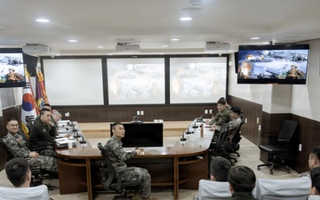 5th Air Naval Gunfire Liaison Company Marines and Republic of Korea service members conduct combined briefing during Freedom Shield 26