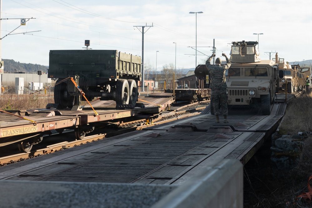 CORE26 | U.S. Marines Offload Ground and Logistical Equipment from a Train after Arctic Exercise