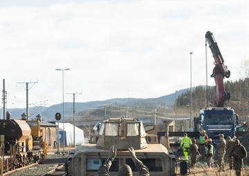 CORE26 | U.S. Marines Offload Ground and Logistical Equipment from a Train after Arctic Exercise