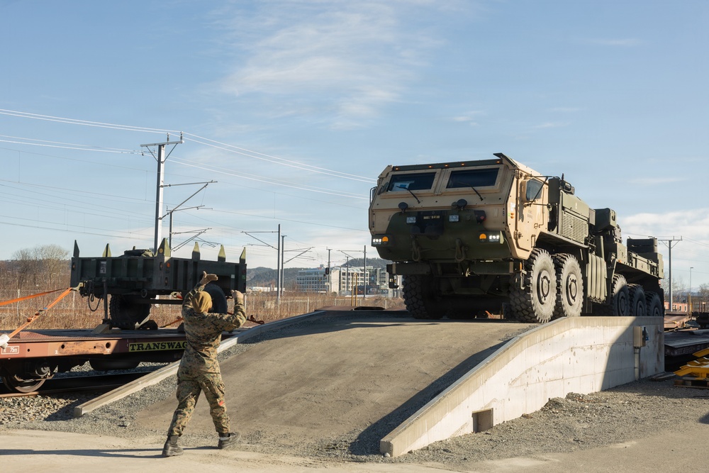 CORE26 | U.S. Marines Offload Ground and Logistical Equipment from a Train after Arctic Exercise