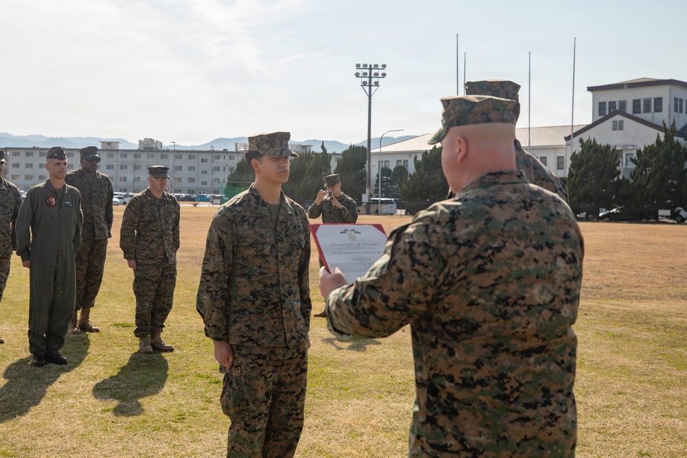 Sgt. Flores receives a NAM at MCAS Iwakuni
