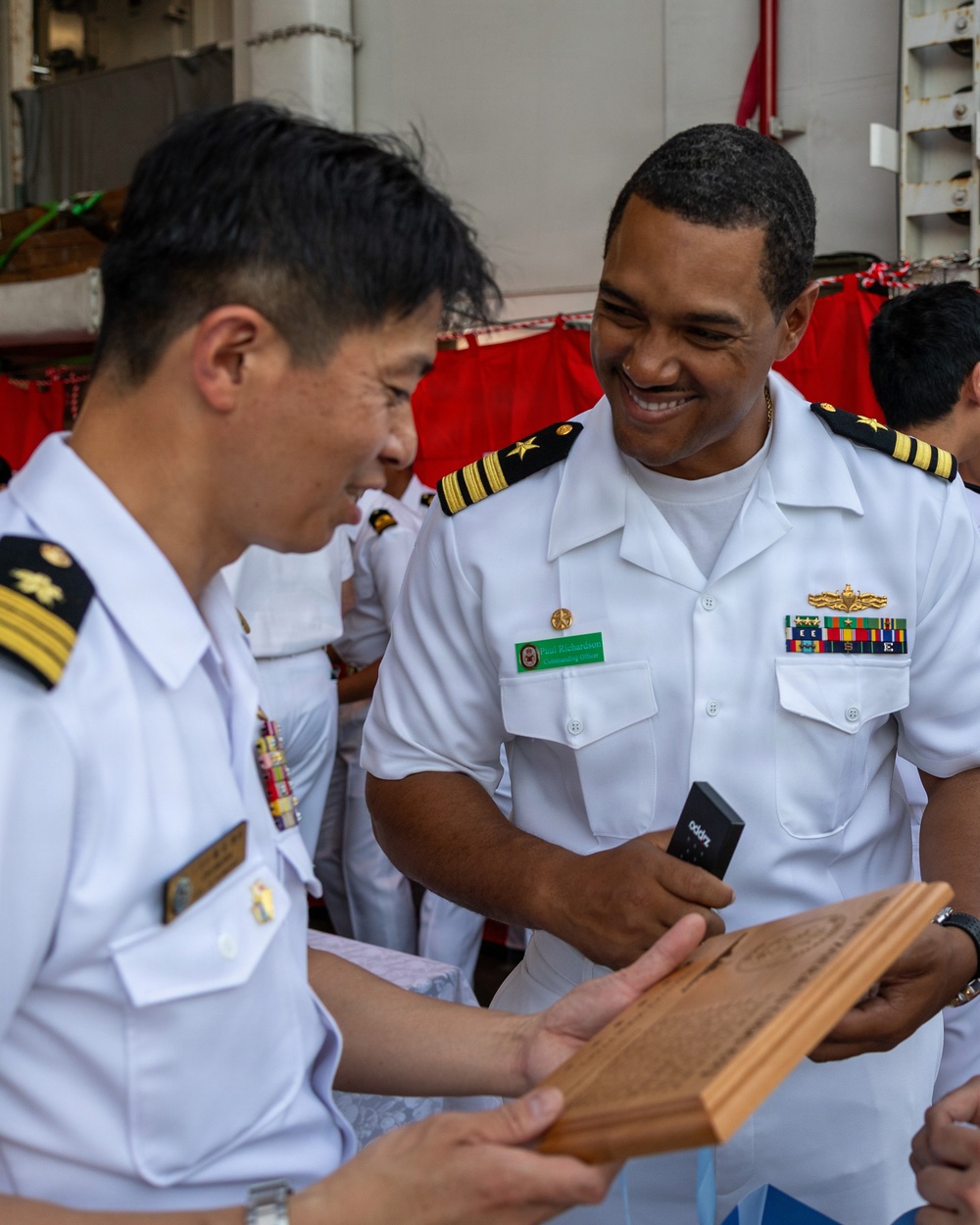USS Fitzgerald leadership visits JS Kumano for a reception