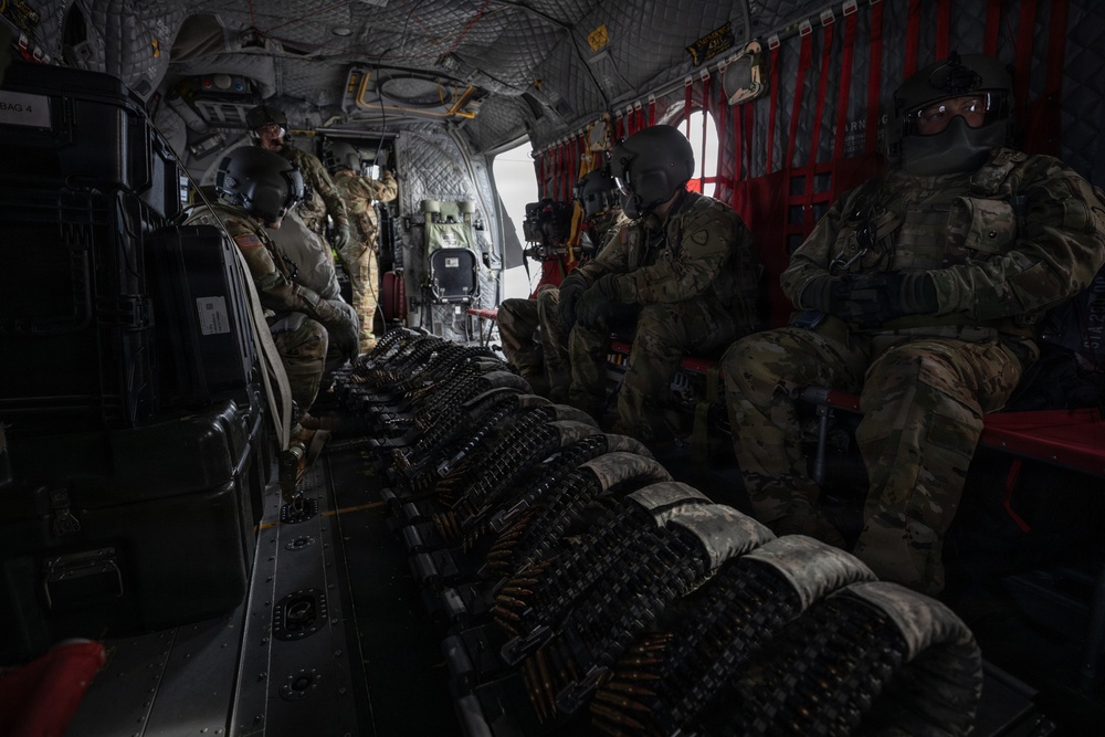 AKARNG Chinook aviators conduct aerial gunnery training