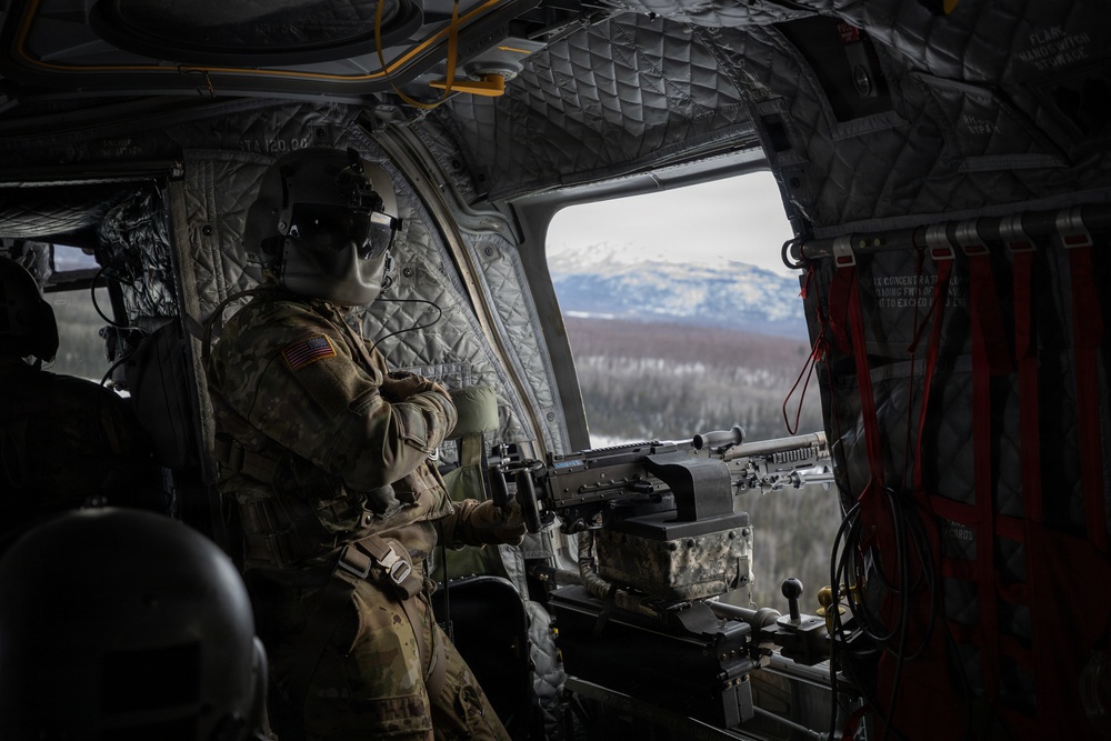 AKARNG Chinook aviators conduct aerial gunnery training