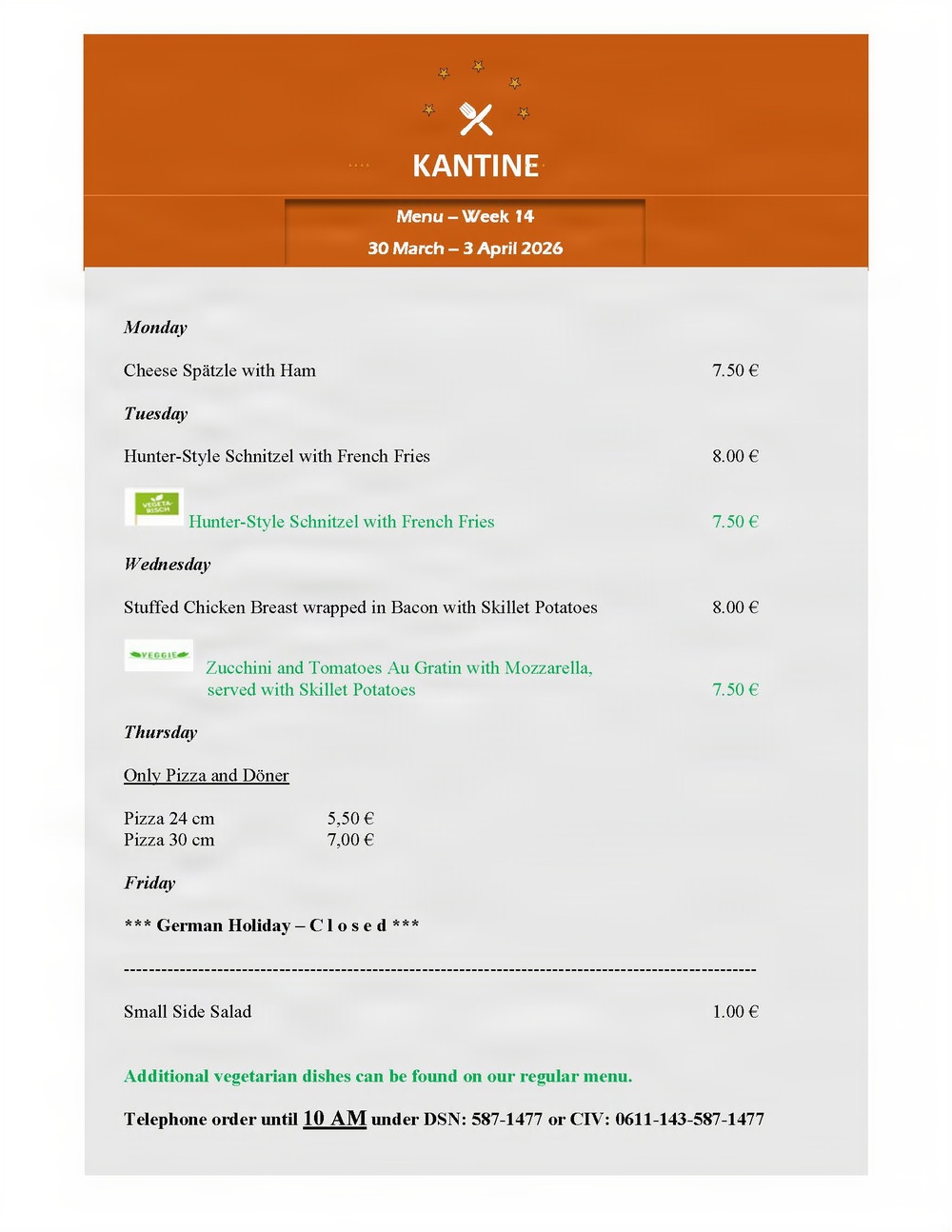 German Kantine menu