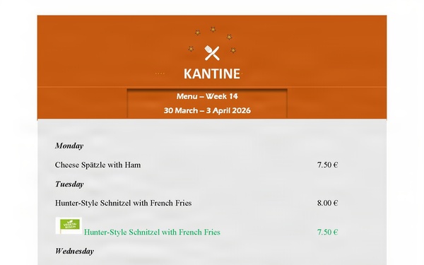 German Kantine menu