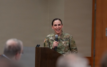 Brig. Gen. Jackie Huber delivers opening remarks at 2026 PLA Conference