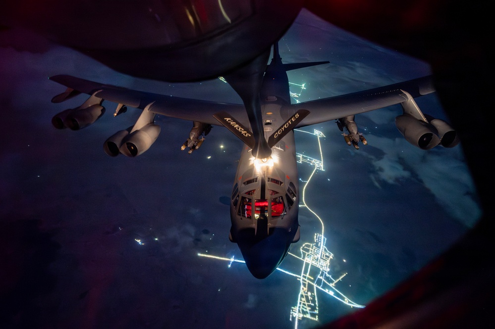 B-52 Stratofortress Aerial Refuels during Operation Epic Fury