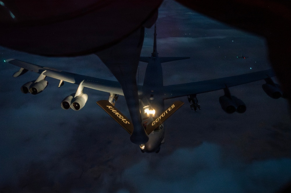 B-52 Stratofortress Aerial Refuels during Operation Epic Fury
