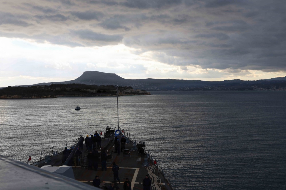USS Thomas Hudner (DDG 116) Departs Souda Bay, Greece