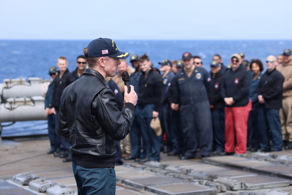 USS Thomas Hudner (DDG 116) Holds an All Hands Call