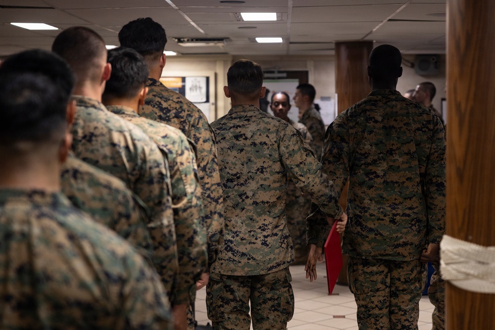 11th MEU Marines Conduct Lance Corporal Leadership and Ethics Seminar Graduation Aboard USS Boxer
