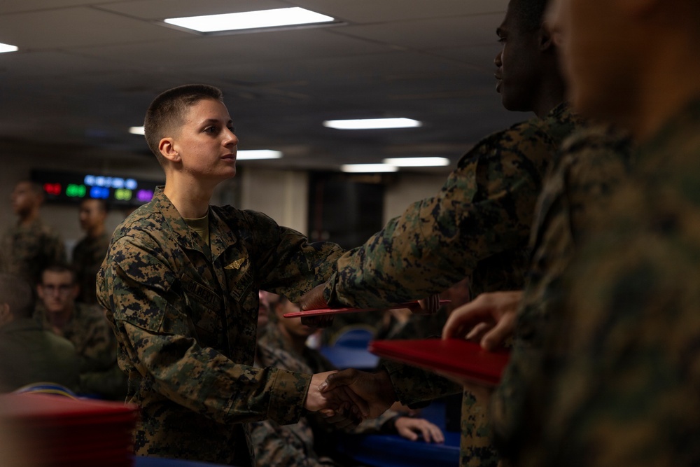 11th MEU Marines Conduct Lance Corporal Leadership and Ethics Seminar Graduation Aboard USS Boxer
