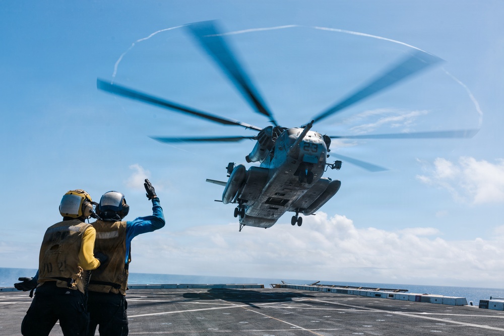 11th MEU Marines, Sailors conduct flight deck operations aboard USS Portland