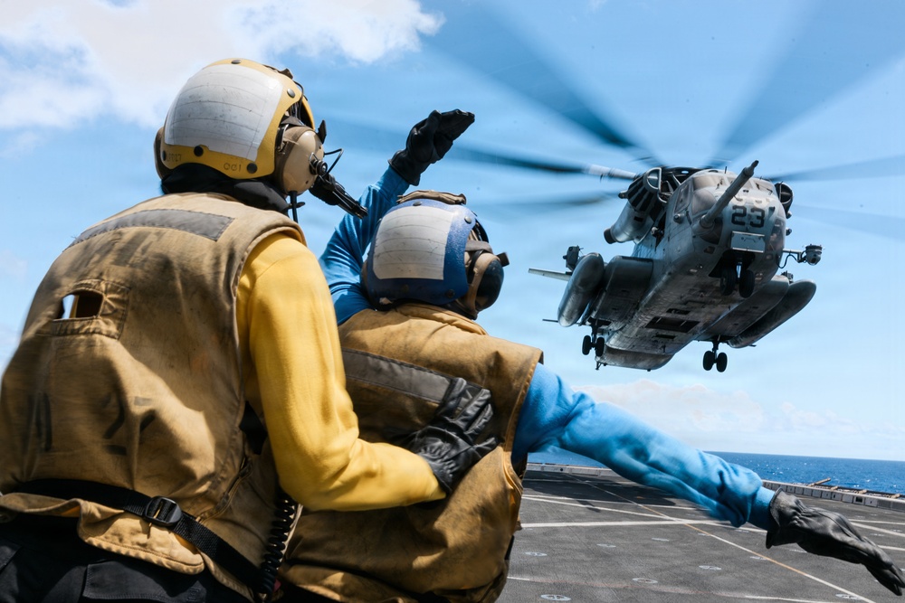11th MEU Marines, Sailors conduct flight deck operations aboard USS Portland