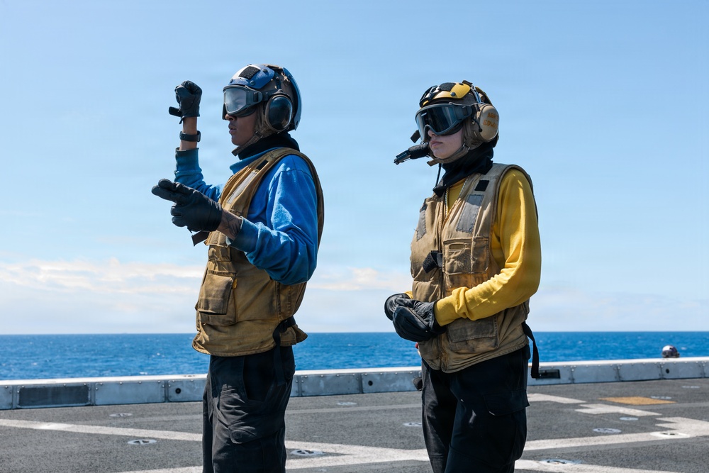 11th MEU Marines, Sailors conduct flight deck operations aboard USS Portland