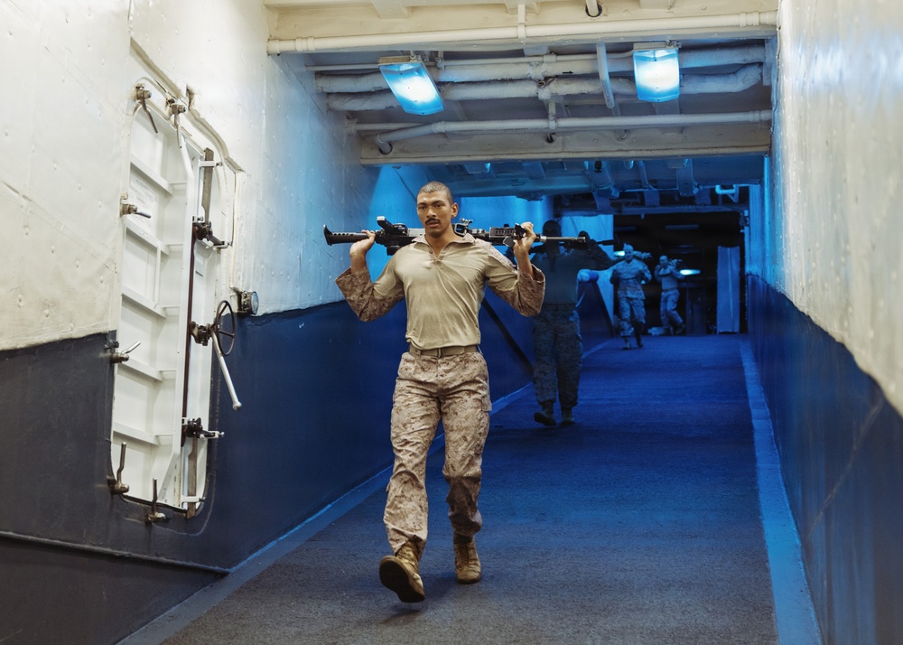11th MEU Marines Conduct Lance Corporal Leadership and Ethics Seminar Culminating PT Aboard USS Boxer