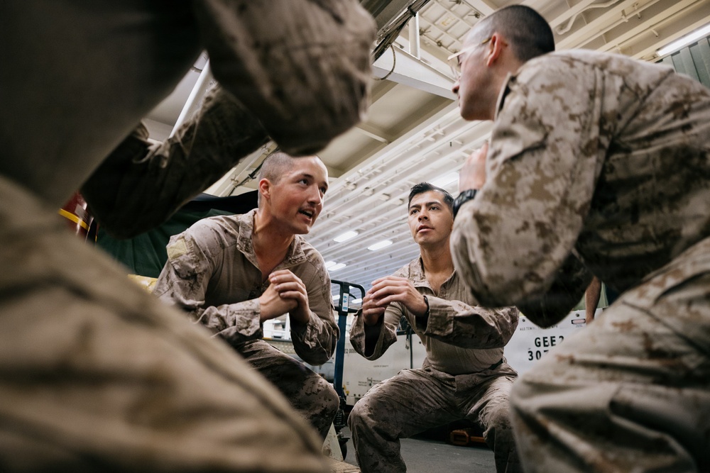 11th MEU Marines Conduct Lance Corporal Leadership and Ethics Seminar Culminating PT Aboard USS Boxer