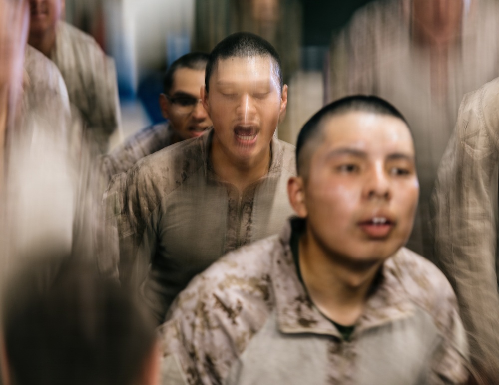 11th MEU Marines Conduct Lance Corporal Leadership and Ethics Seminar Culminating PT Aboard USS Boxer