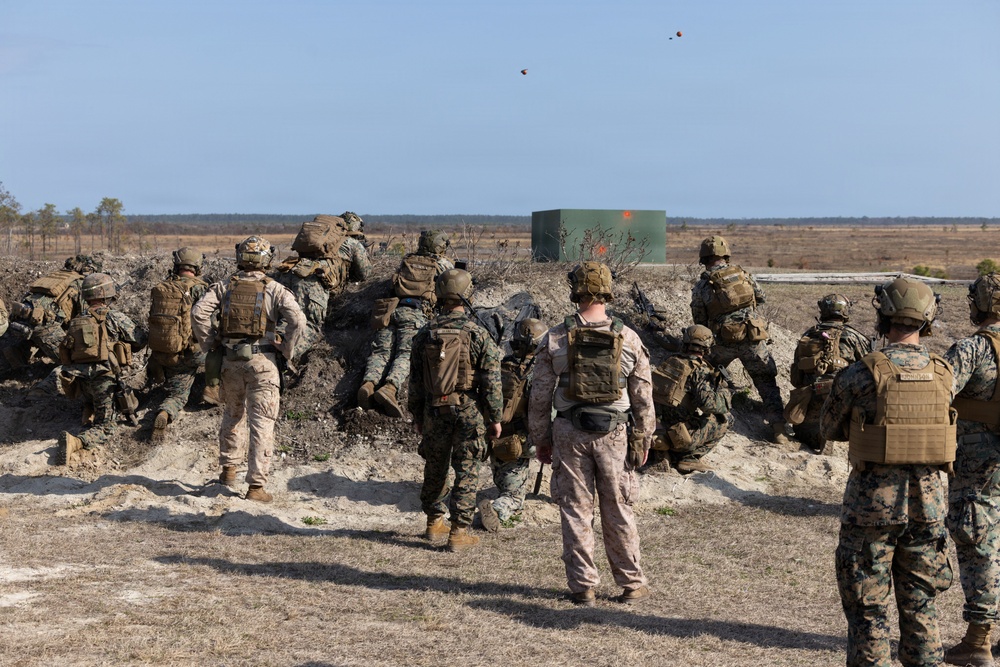 Marines with Advanced Infantry Training Company perform a Combined Arms Live Fire Exercise