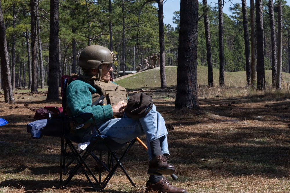 World War II veteran visits Infantry Unit Leaders Course to view Combined Arms Live Fire Exercise