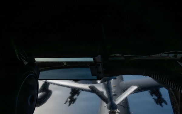 A KC-135 Stratotanker refuels B-52H Stratofortress during Operation Epic Fury
