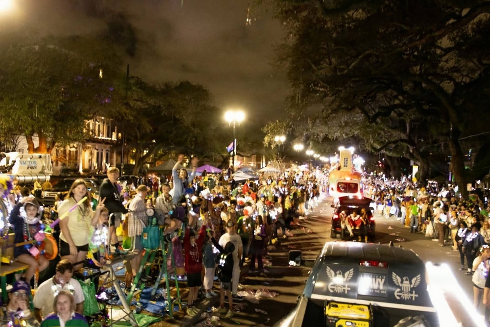 Navy Band Southeast performs at Krewe of Bacchus Parade aboard the USS Constitution Float - New Orleans, LA
