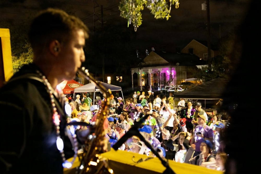 Navy Band Southeast performs at Krewe of Bacchus Parade aboard the USS Constitution Float - New Orleans, LA