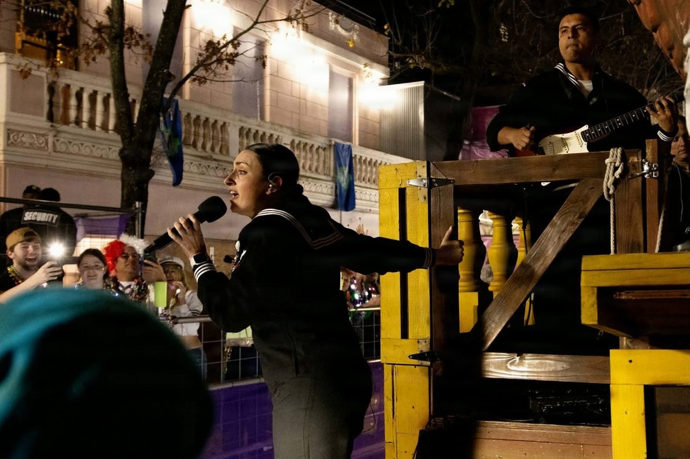 Navy Band Southeast performs at Krewe of Bacchus Parade aboard the USS Constitution Float - New Orleans, LA