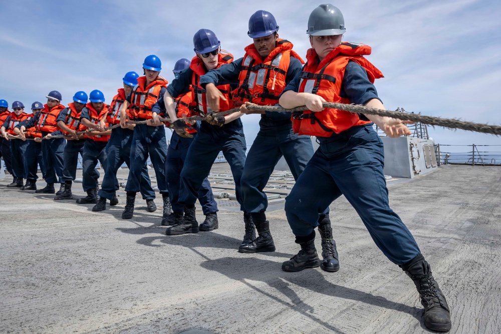 USS Delbert D. Black (DDG 119) Conducts a Replenishment-at-Sea During Operation Epic Fury