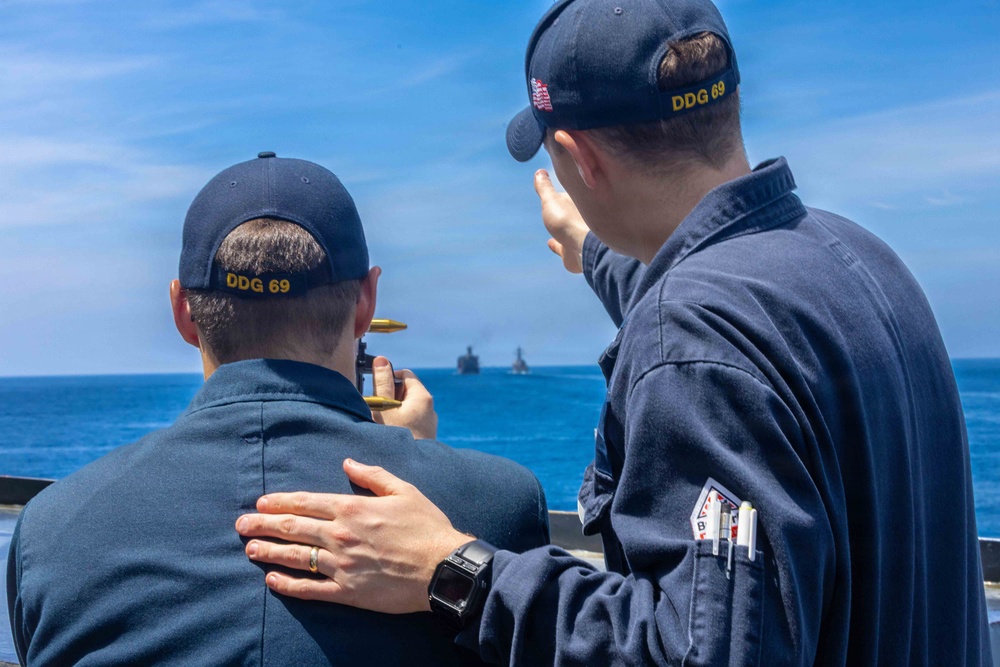 USS Milius (DDG 69) Conducts a Replenishment-at-Sea During Operation Epic Fury